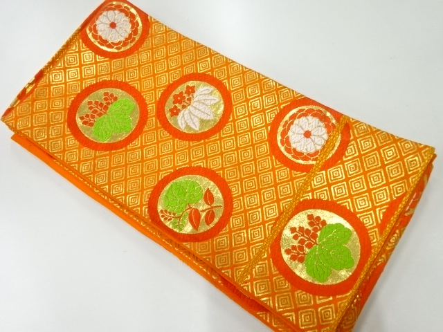 JAPANESE KIMONO / ANTIQUE OBI FOR KIDS / WOVEN FLORAL PLANTS